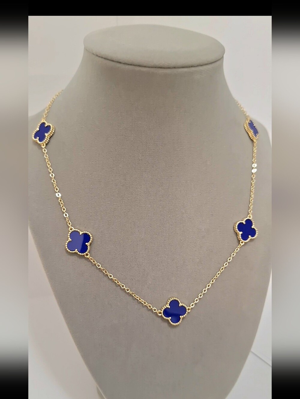 Agate blue Enamel Gold Filled Clover necklace
